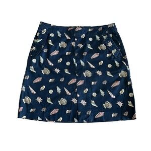 Talbots Petites Skirt 8P Navy Seashell Print Coastal Nautical Cotton Stretch